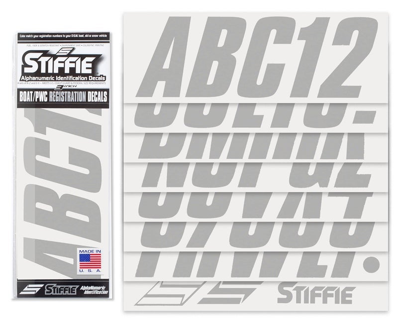 Stiffie مجموعة تعريف STIFFIE Shift Silver 3" أرقام تسجيل أبجدية رقمية ملصقات ملصقات للقوارب والقوارب المائية الشخصية - Image 2